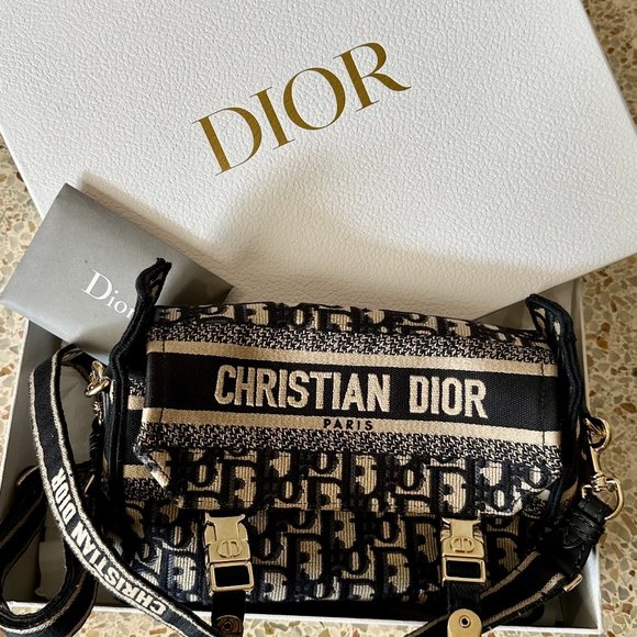 Dior Handbags - DIOR small Diorcamp, Blue Oblique Dior Embroidery messenger and shoulder bag.